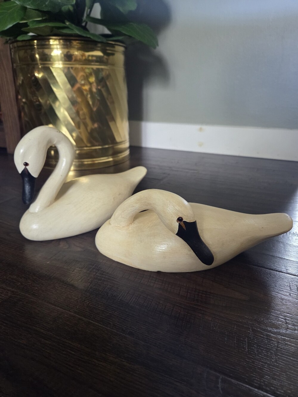 Pair of Vintage Wildfowler Decoys Inc. Carved Wood Swan Decoys (Babylon, NY / Bo